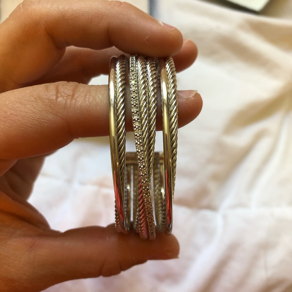 David Yurman crossover four-row cuff w diamonds
